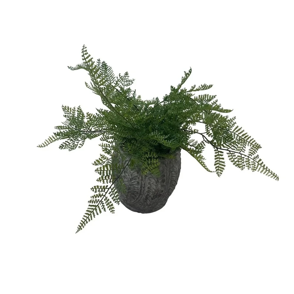 Artificial Fern Plant in‎ Grey Embossed Rustic Stone Pot Home Decor 13in